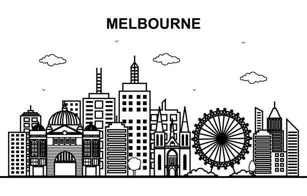 メルボルン オーストラリア都市景観のスカイライン線概要図 - melbourne skyline australia city点のイラスト素材／クリップアート素材／マンガ素材／アイコン素材