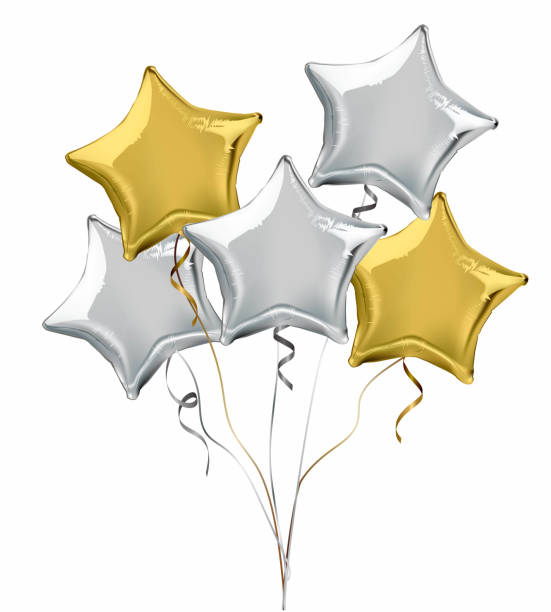 schaak Bij naam detectie Silver And Gold Star Shaped Foil Helium Balloons Stock Illustration -  Download Image Now - Balloon, Star Shape, Gold - Metal - iStock