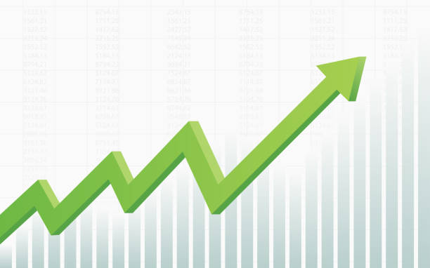 printabstract wykres finansowy z 3d zielony kolor uptrend linii strzałki wykres iść w górę i giełdzie na białym tle kolorów - stock market graph chart arrow sign stock illustrations