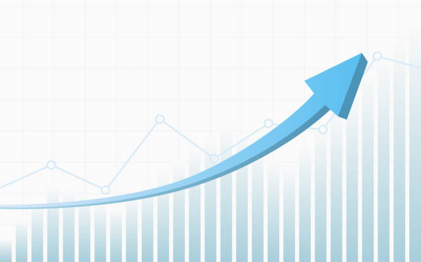 абстрактная финансовая диаграмма с 3d синим цветом стрелка линии восходящего тренда и график фондового рынка на белом цветном фоне - graph arrow sign chart single line stock illustrations