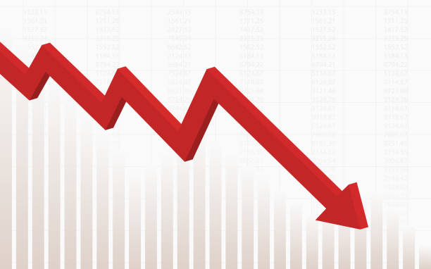 istock Printabstract financial chart with red color 3d downtrend line graph go down in stock market on gradient white color background 1094829924
