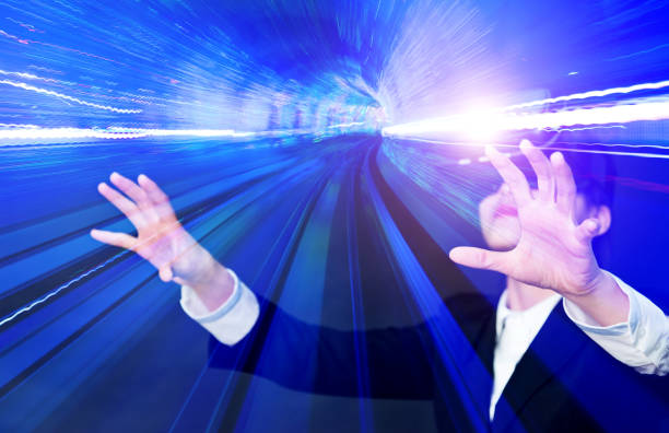 istock Multiple exposure of businesswoman using the virtual reality simulator 1094832778