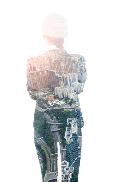 istock Multiple exposures on the back of businesswoman 1094833048