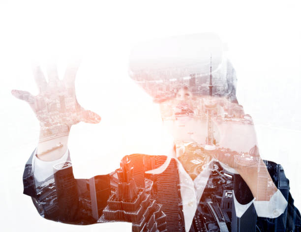 istock Multiple exposure of businesswoman using the virtual reality simulator 1094833510