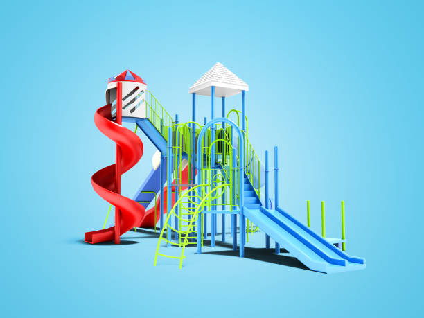 istock Color playground for kids with different slides isolated 3d render on blue background with shadow 1094836078
