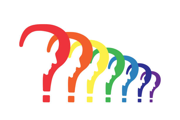 question marks with profile in a row concept Psychology problem concept. Stock vector illustration of a question mark with cut out profile inside in a row . disorganized schizophrenia stock illustrations