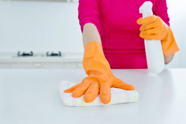 istock Woman cleaning the kitchen counter with a spray bottle 1094838030