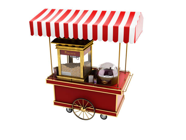 istock Red portable popcorn store perspective view 3d render on white background no shadow 1094838834