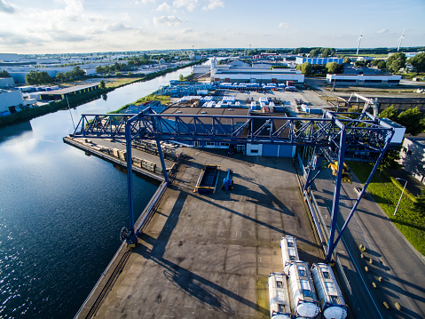 The industrial harbor of Waalwijk seen from above.