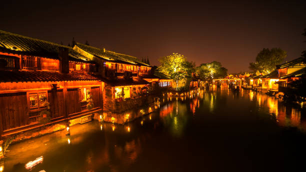 istock Night Scene of generic ancient town 1094841286