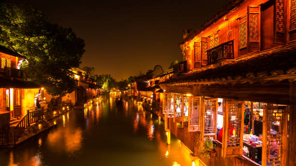 istock Night Scene of generic ancient town 1094841318