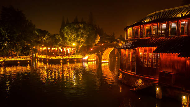 istock Night Scene of generic ancient town 1094841340