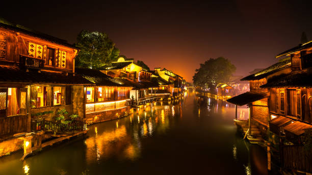 istock Night Scene of generic ancient town 1094841344