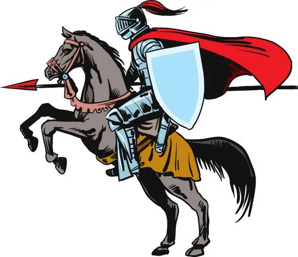 Vector illustration of Knight riding horse - Vector