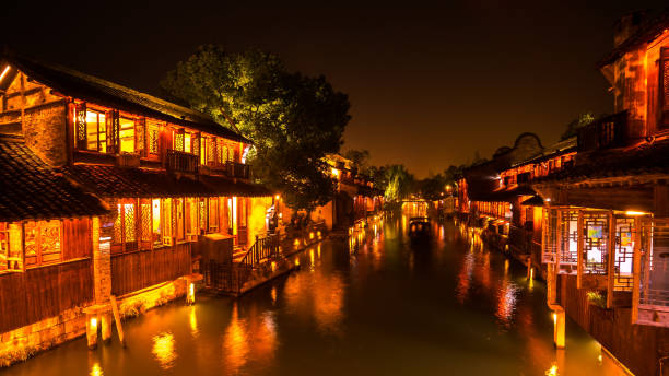 istock Night Scene of generic ancient town 1094841378
