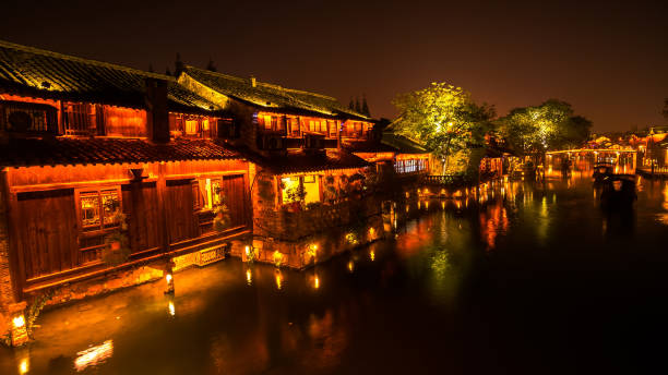 istock Night Scene of generic ancient town 1094841442