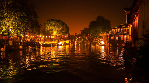 istock Night Scene of generic ancient town 1094841474