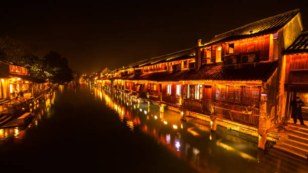 istock Night Scene of generic ancient town 1094841508