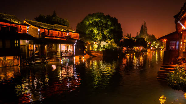 istock Night Scene of generic ancient town 1094841536