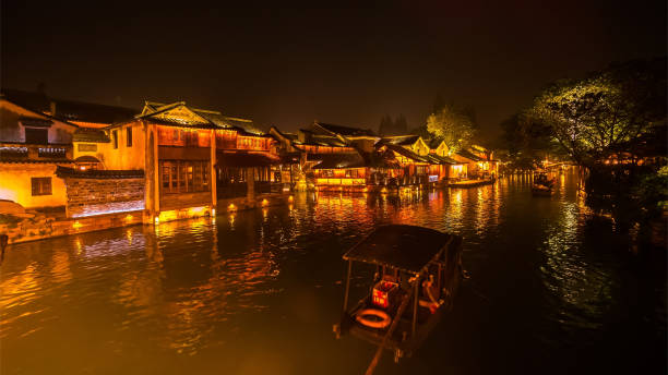 istock Night Scene of generic ancient town 1094841538