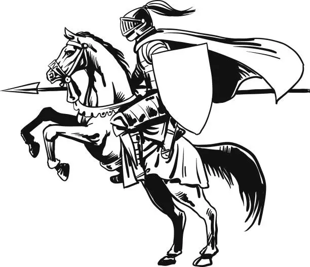 Vector illustration of Knight with lance riding horse