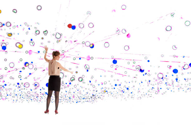 istock Young lady in front of a huge digital screen 1094846650