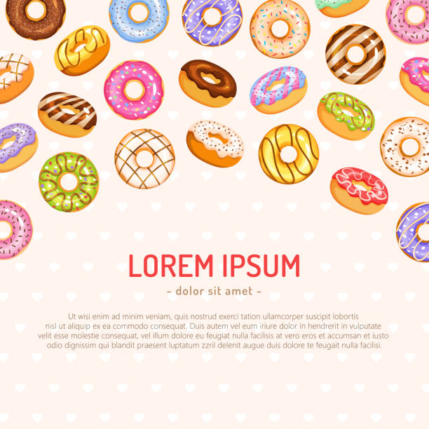 пончик векторный набор, красочные вкусные сладости иллюстрации - backgrounds baked bakery breakfast stock illustrations