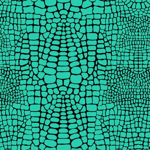 Vector illustration of Vector seamless pattern with realistic crocodile or alligator skin. Green leather wallpaper. Animalistic background.