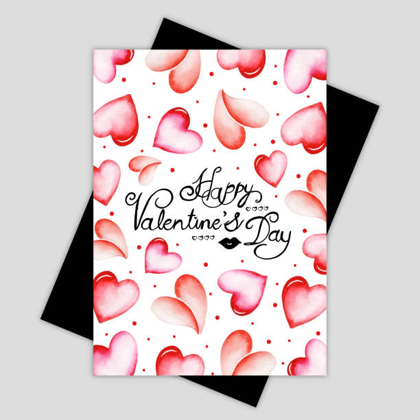 수채��화 발렌타인 인사말 카드 - romance red bow rose stock illustrations
