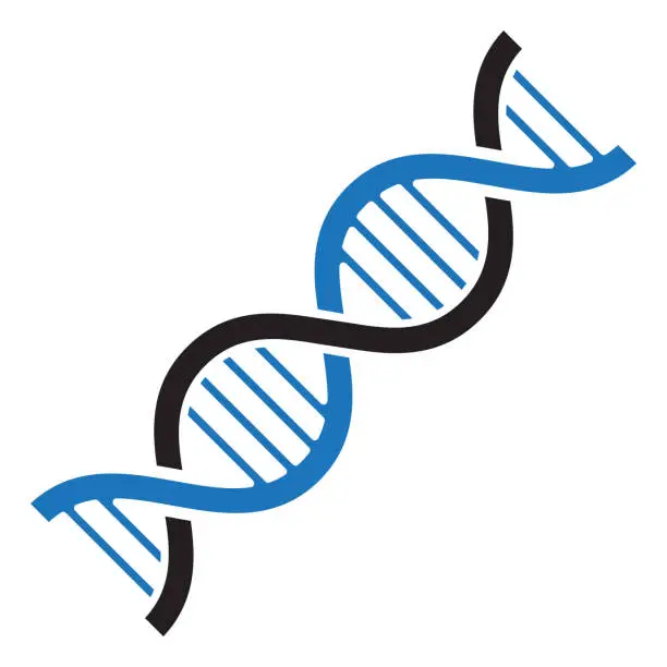 Vector illustration of DNA icon. Black and blue colors. Vector illustration