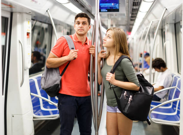 istock Couple is standing in the train 1094865758