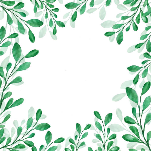 istock Beautiful watercolor decoration made of green hand drawn leaves with copy space, frame for invitations, print 1094874210