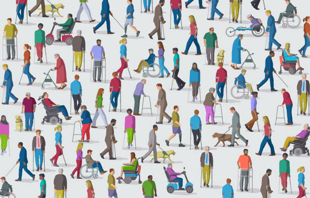 Group of People with Disabilities Large group of people representing a diverse range of Disabilities in society disability illustrations stock illustrations