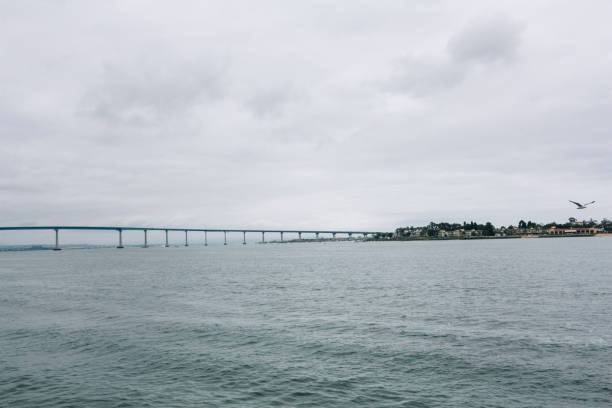 サンディエゴ湾とコロナド橋、観光旅行先 - sailboat pier bridge storm ストックフォトと画像