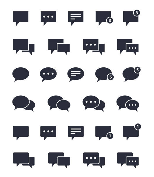 chat speech bubble icons set, message signs chat icons set, speech bubble outline sign live event stock illustrations