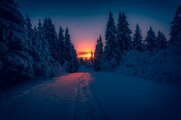 istock Winter sunset road view from Sotkamo, Finland. 1094900216
