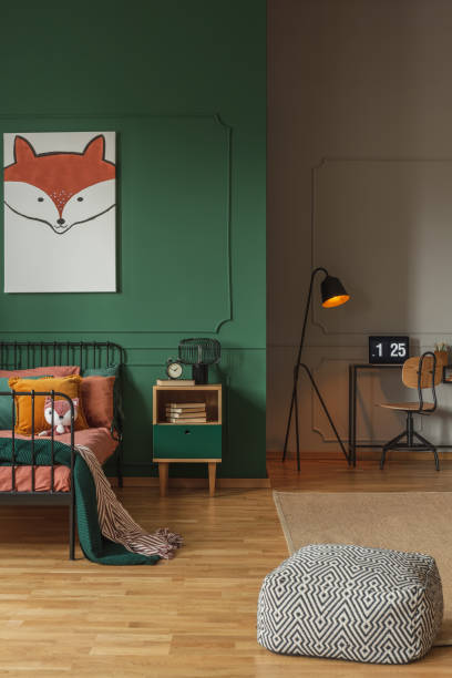 istock Open plan interior with bedroom and workspace for teenager 1094900524