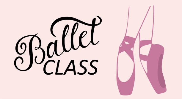 illustrazioni stock, clip art, cartoni animati e icone di tendenza di design calligrafico del logo della classe di balletto. lettering vettoriale. - dance shoes