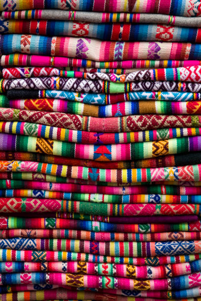 istock Colorful traditional peruvian fabrics on the market 1094910404