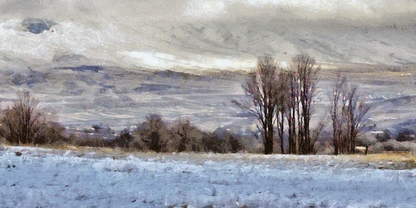 Filtered snowy landscape in winter.