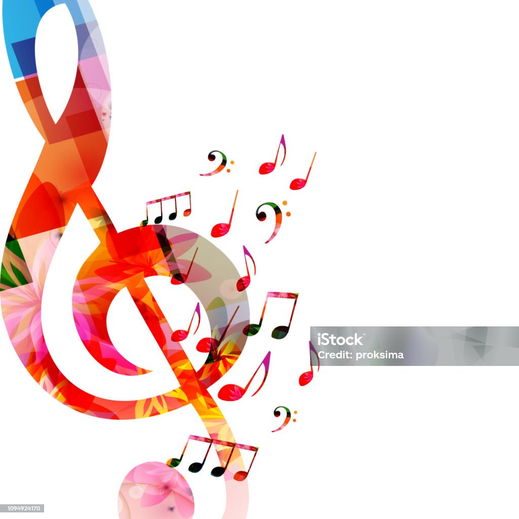 カラフルな音符とト音記号音楽の背景 - 音楽のロイヤリティフリーベクトルアート