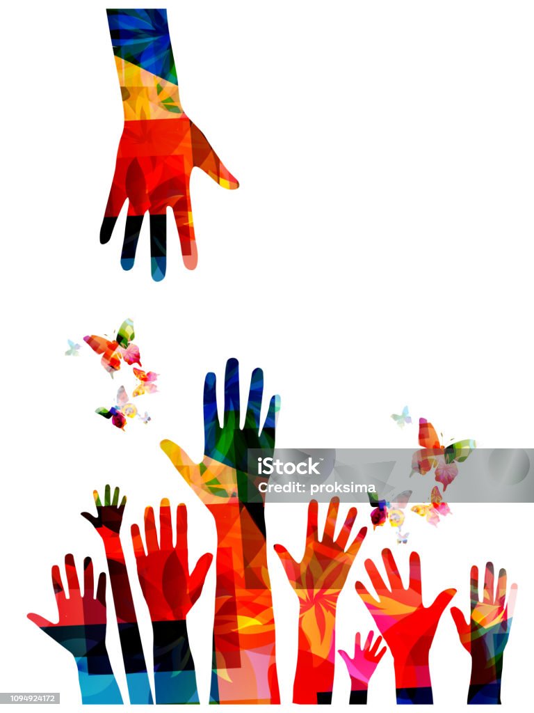 Colorful human hands with butterflies vector illustration design Hand stock vector