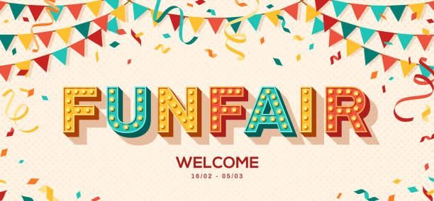 funfair retro typografii projektowania - amusement park illustrations stock illustrations