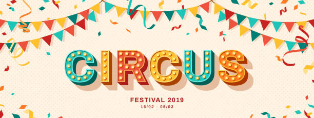 ilustraciones, imágenes clip art, dibujos animados e iconos de stock de diseño de tipografía retro circus - flag pennant party carnival