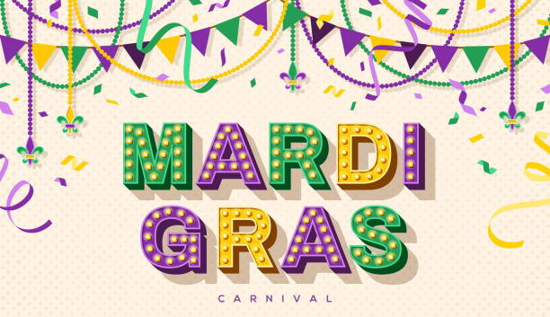 ilustraciones, imágenes clip art, dibujos animados e iconos de stock de diseño de tipografía retro de mardi gras - mardi gras