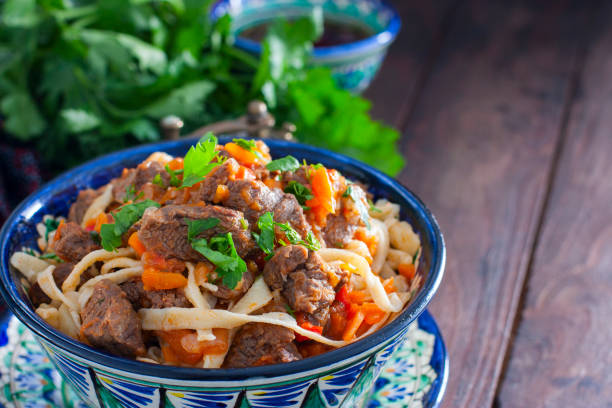 istock Traditional Uzbek Lagman with beef and vegetables, horizontal, copy space 1094929418