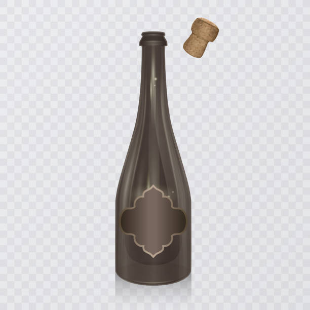 ilustrações, clipart, desenhos animados e ícones de realista garrafa de champanhe com rolha em fundo transparente. natal, ano novo, corporativa, elemento de comemoração de aniversário. - cork champagne isolated celebration