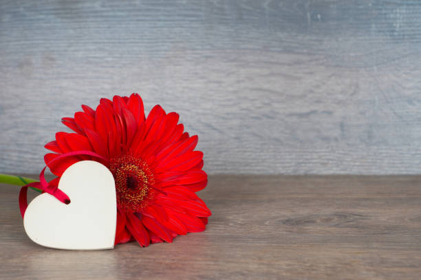 istock big red flower with heart shape on rustic wooden background 1094933888