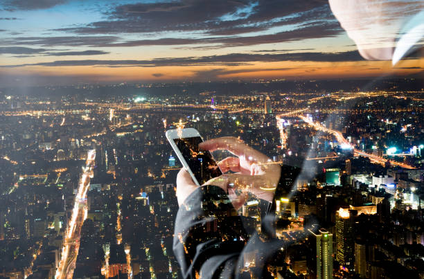 istock Multiple exposure of businessman hand using smart phone 1094934272