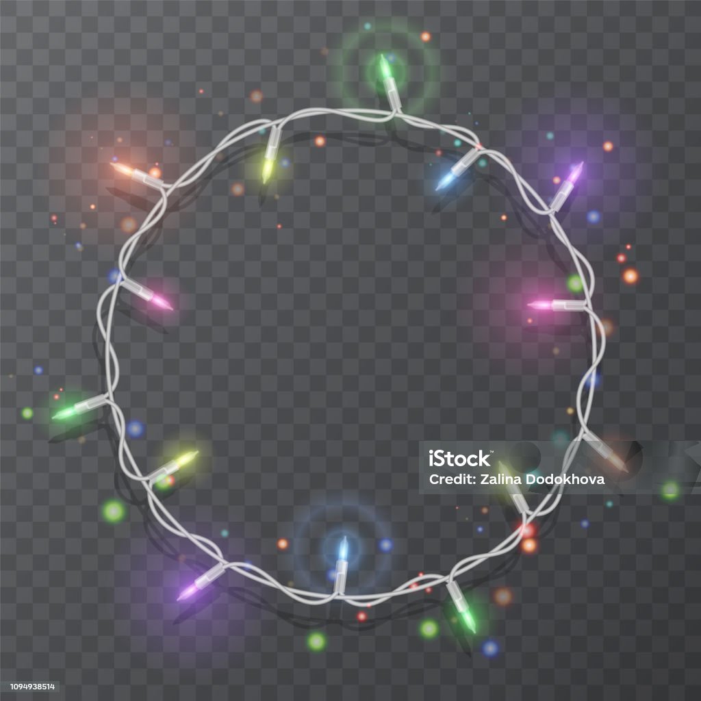 Vector Light Frame Christmas Lights Border Vector Light String Frame Isolated On Dark ...